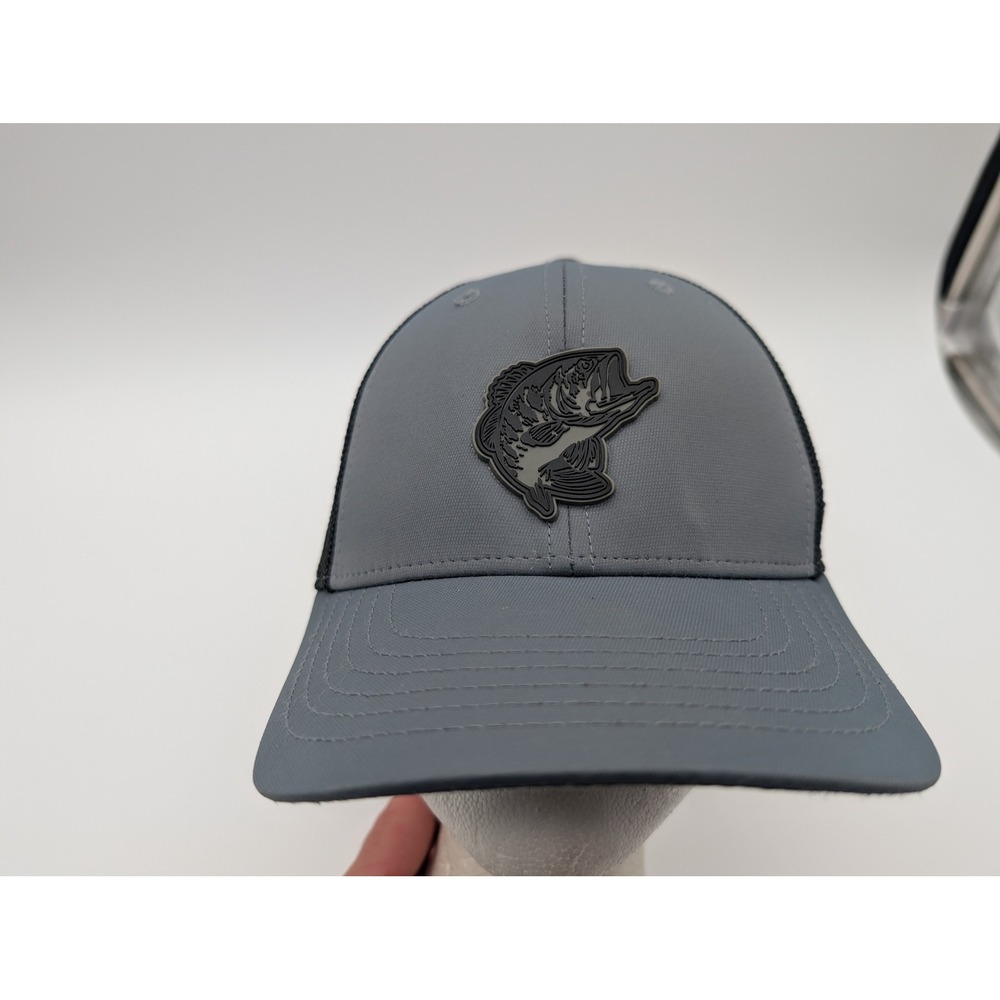 Bass Pro Shops Mens Trucker Hat Grey Black Mesh Bass Fish Patch Cap M/L